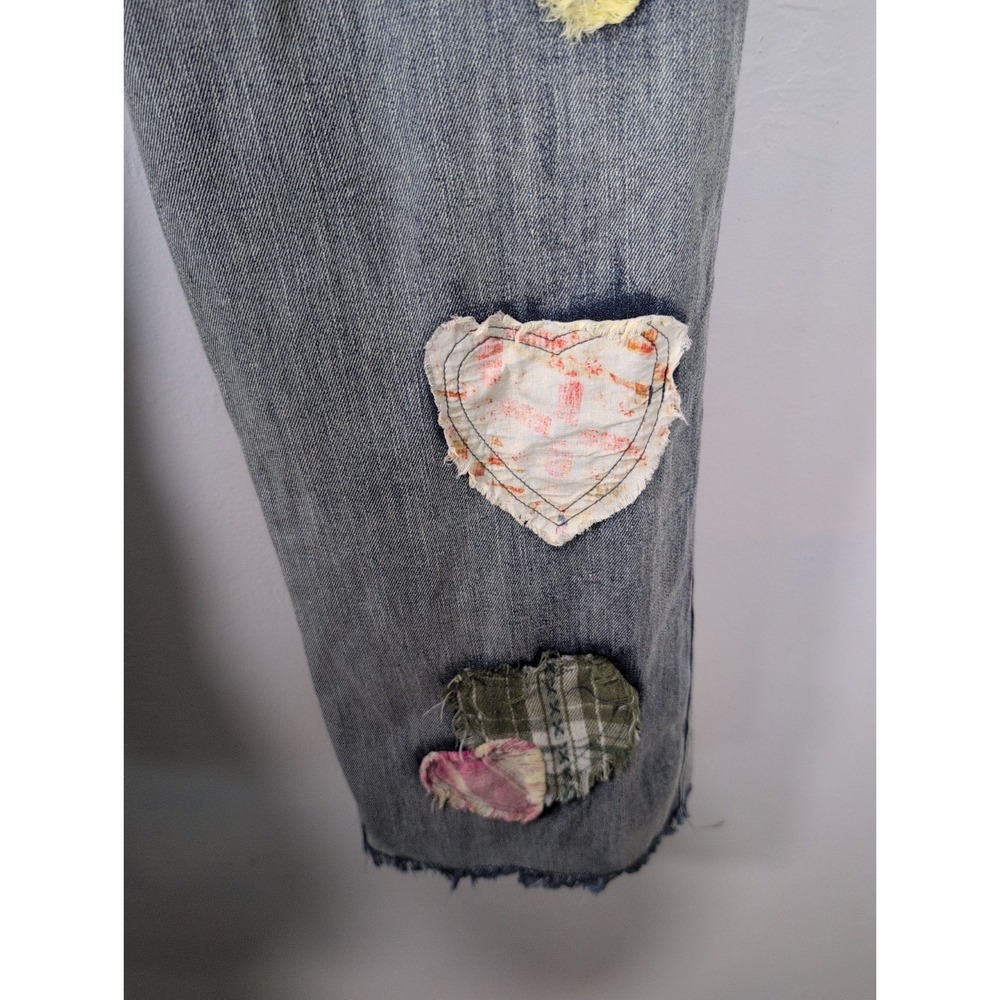 Blue Velvet Baggy Distressed Patchwork Boho Hippie Festival Jeans Large - Picture 8 of 16